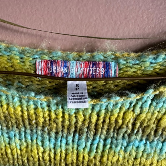 💚🩵 90s Y2k Striped Sweater Soft Urban Outfitters Small Chartreuse Aqua Vintage - Picture 2 of 4